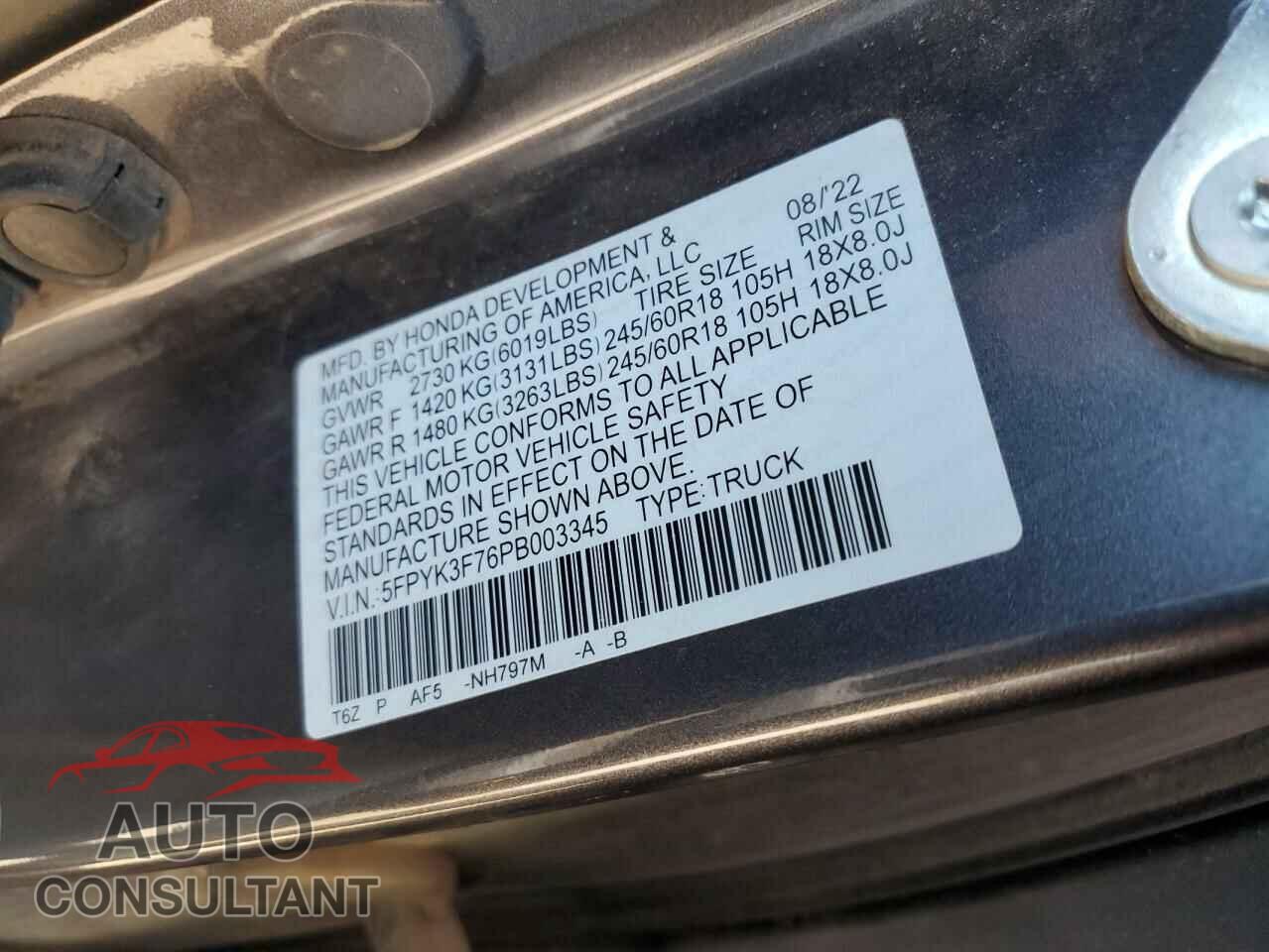 HONDA RIDGELINE 2023 - 5FPYK3F76PB003345