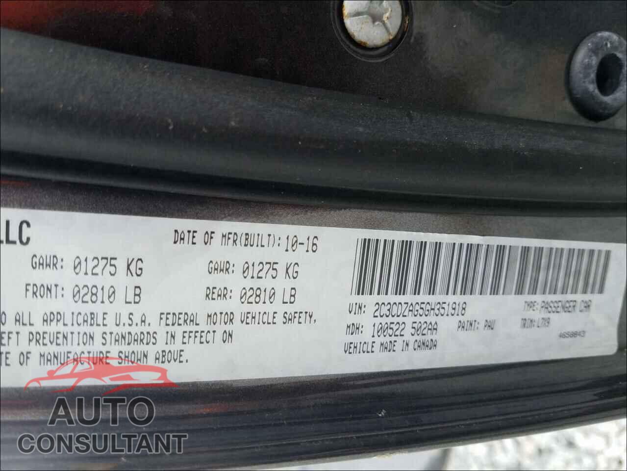 DODGE CHALLENGER 2016 - 2C3CDZAG5GH351918