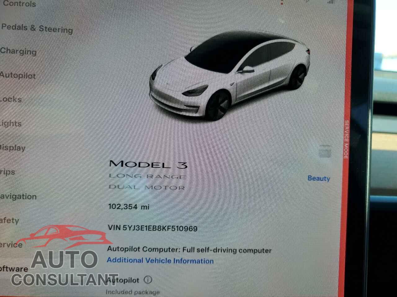 TESLA MODEL 3 2019 - 5YJ3E1EB8KF510969