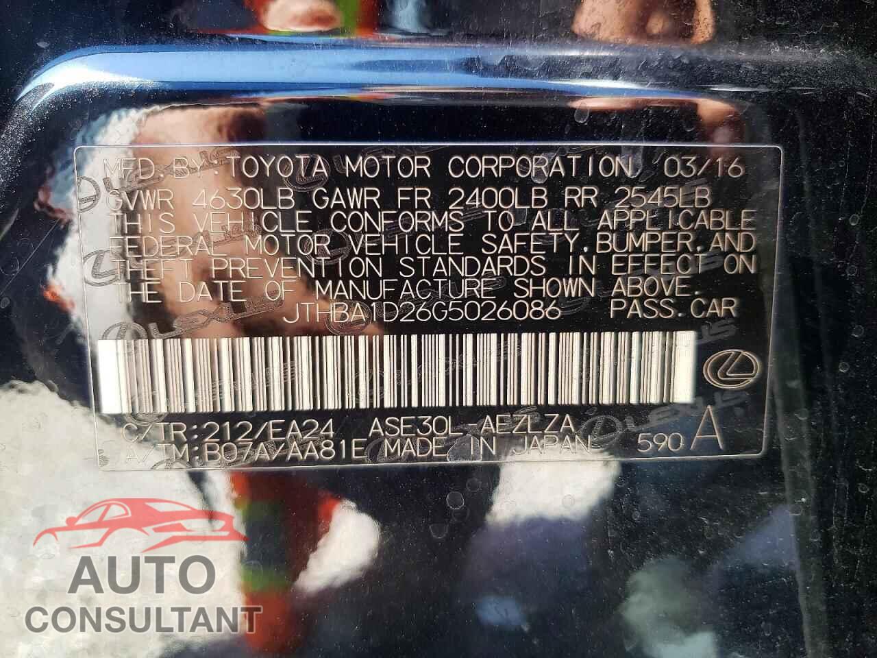 LEXUS IS 2016 - JTHBA1D26G5026086