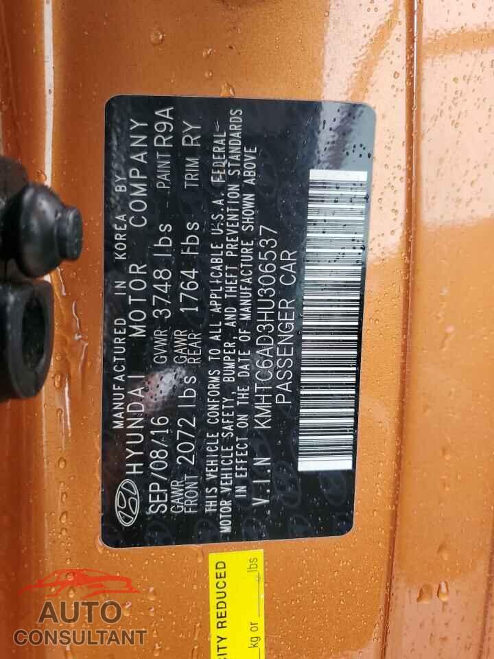 HYUNDAI VELOSTER 2017 - KMHTC6AD3HU306537