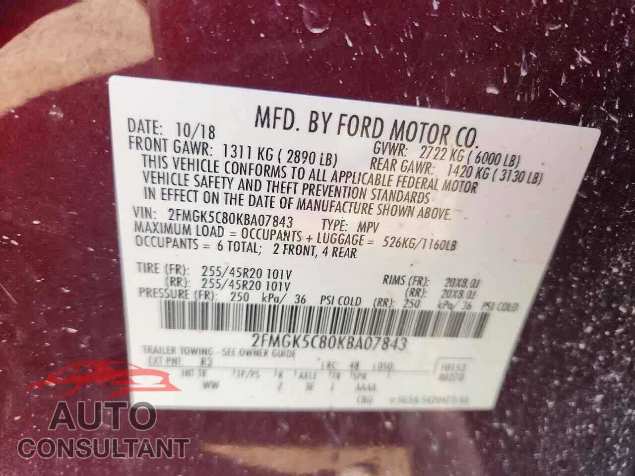 FORD FLEX 2019 - 2FMGK5C80KBA07843