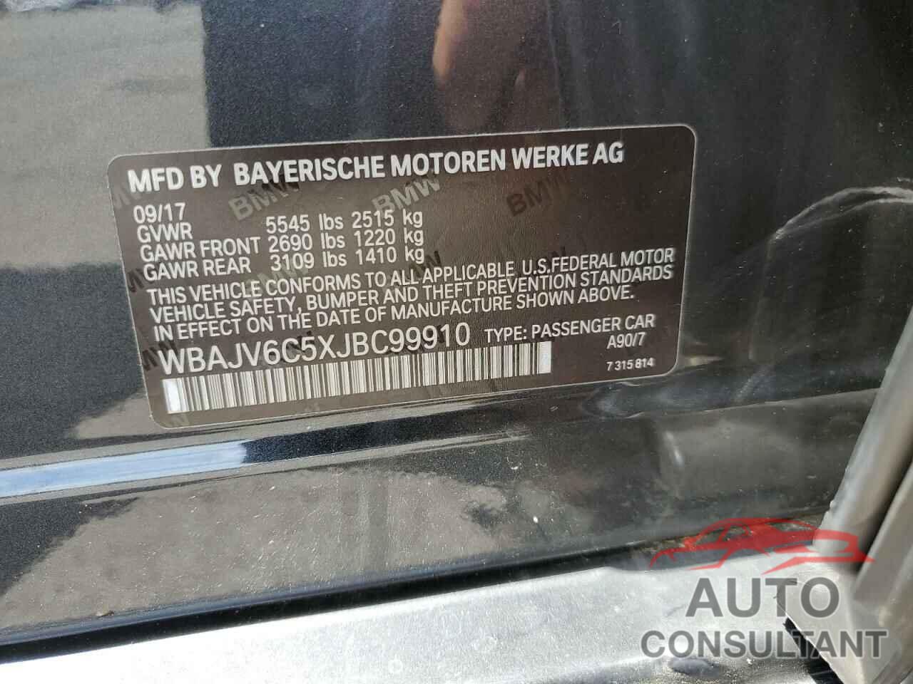 BMW 6 SERIES 2018 - WBAJV6C5XJBC99910
