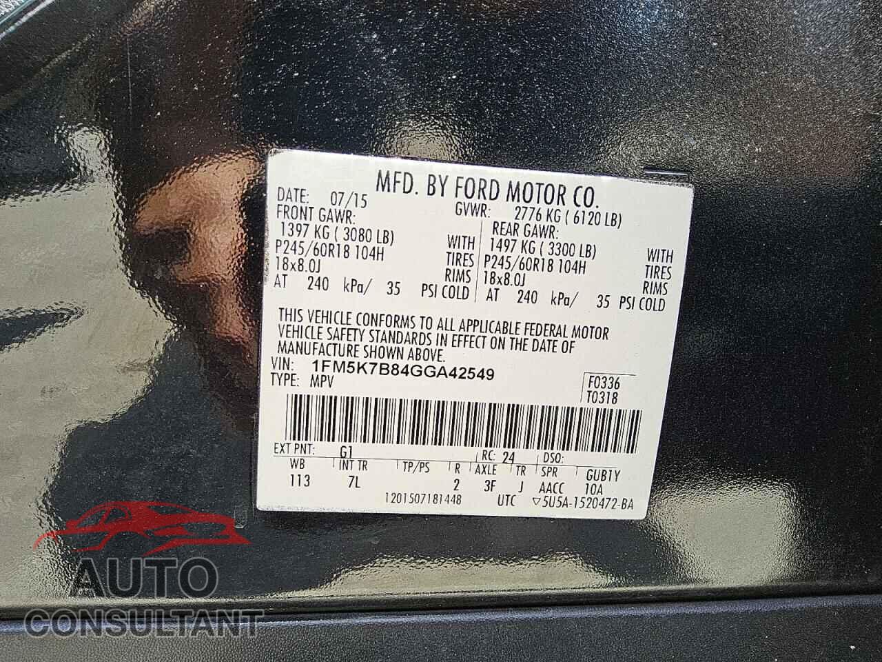 FORD EXPLORER 2016 - 1FM5K7B84GGA42549