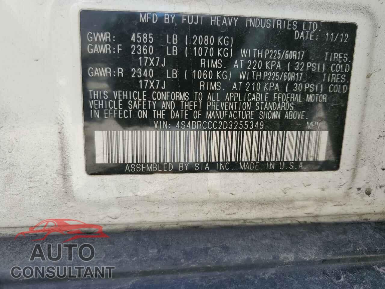 SUBARU OUTBACK 2013 - 4S4BRCCC2D3255349