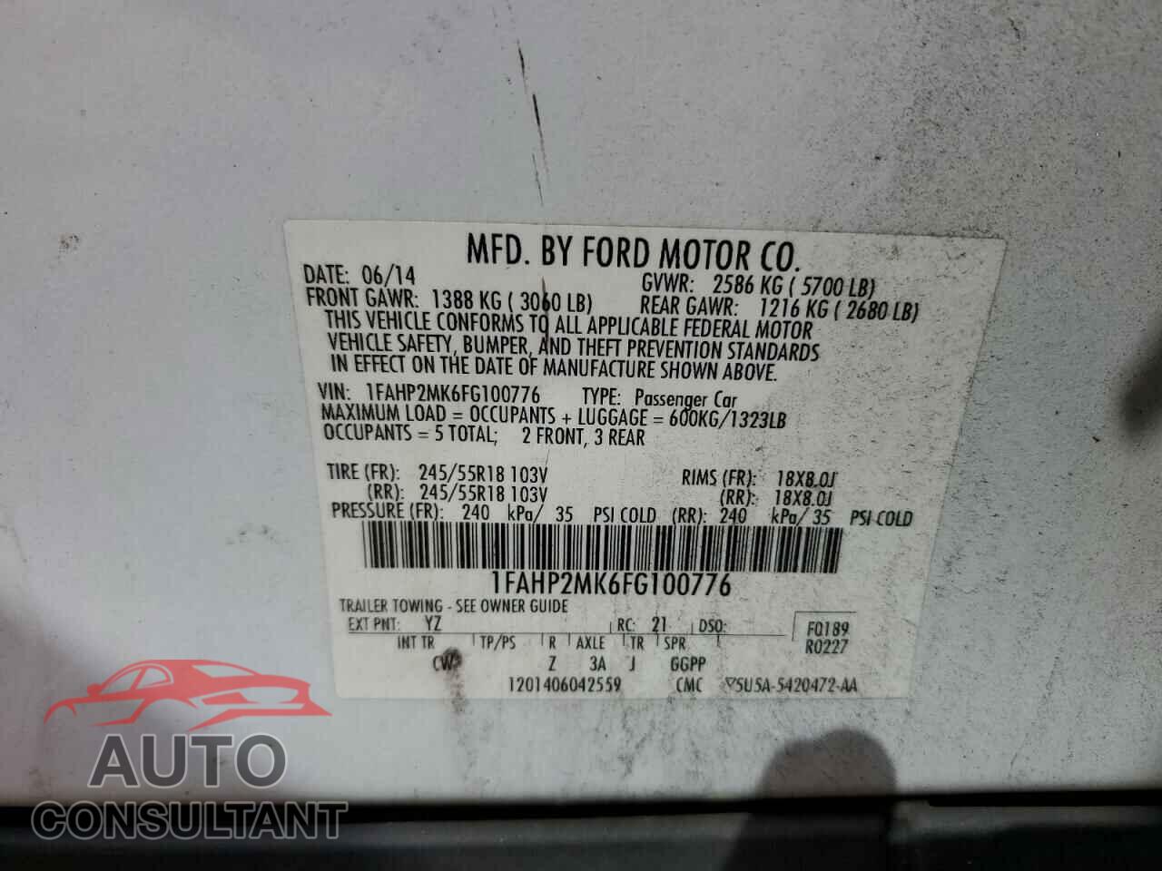 FORD TAURUS 2015 - 1FAHP2MK6FG100776