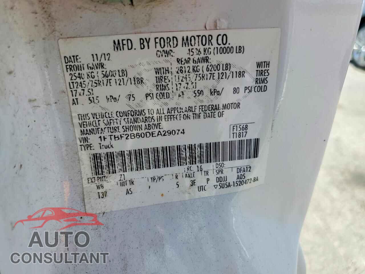 FORD F250 2013 - 1FTBF2B60DEA29074