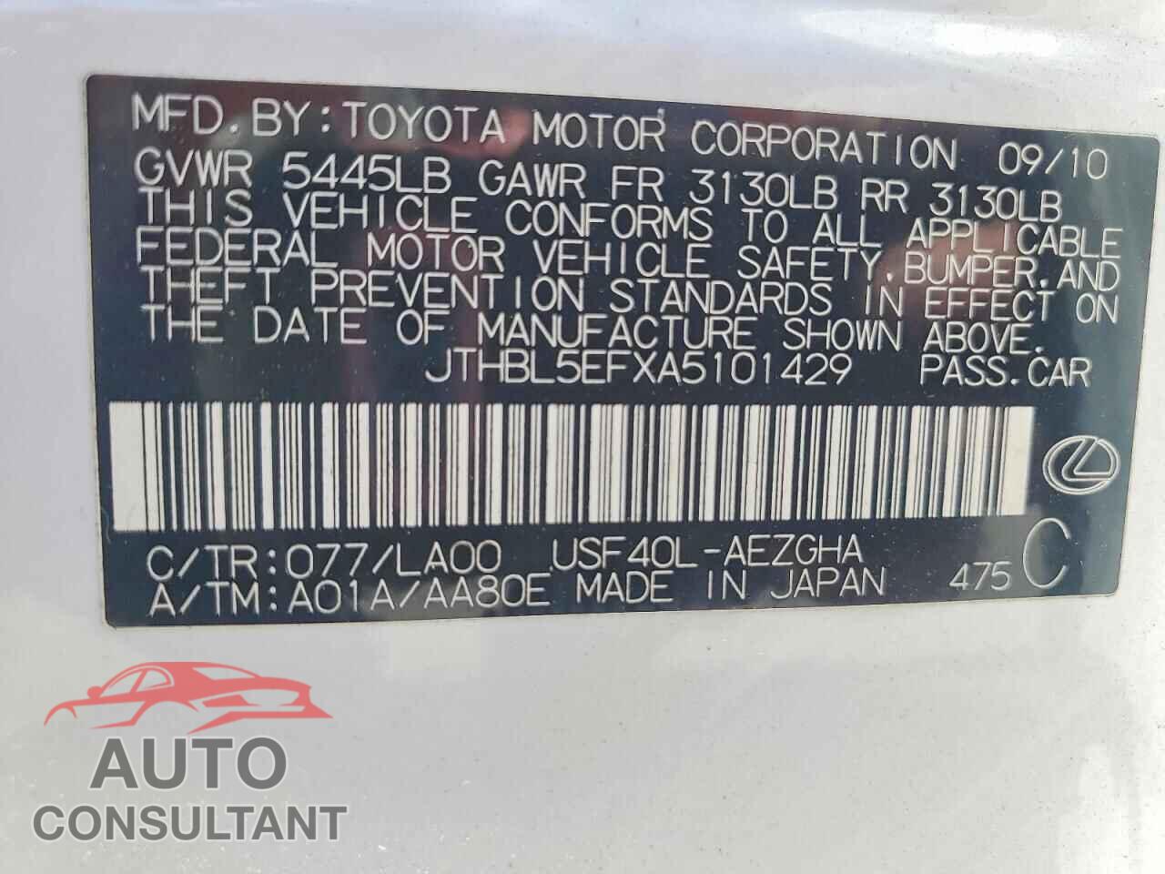 LEXUS LS460 2010 - JTHBL5EFXA5101429