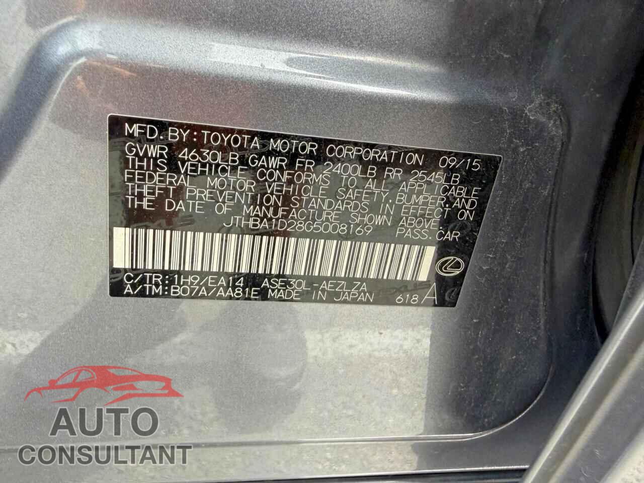 LEXUS IS 2016 - JTHBA1D28G5008169