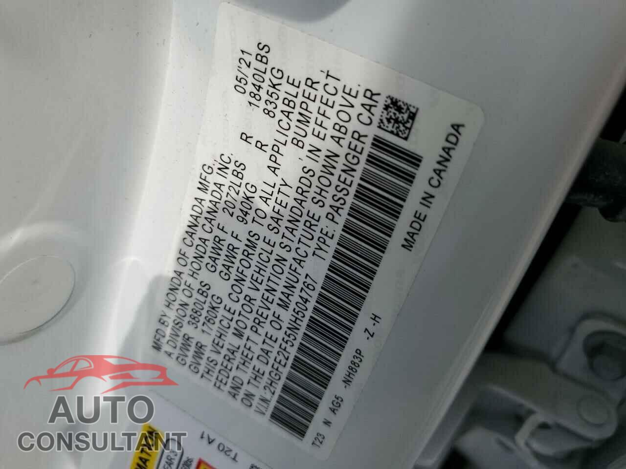 HONDA CIVIC 2022 - 2HGFE2F55NH504767