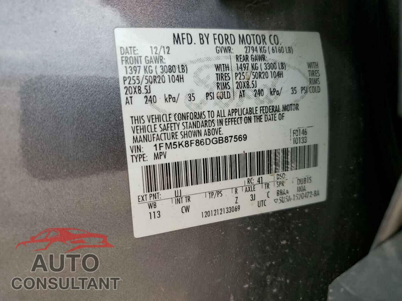 FORD EXPLORER 2013 - 1FM5K8F86DGB87569