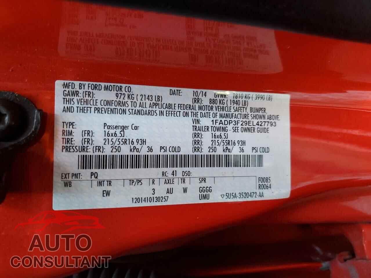 FORD FOCUS 2014 - 1FADP3F29EL427793
