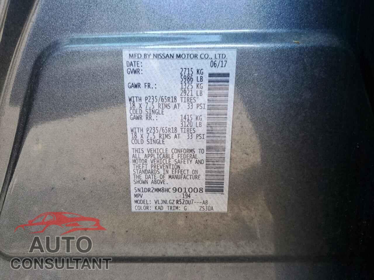 NISSAN PATHFINDER 2017 - 5N1DR2MM8HC901008