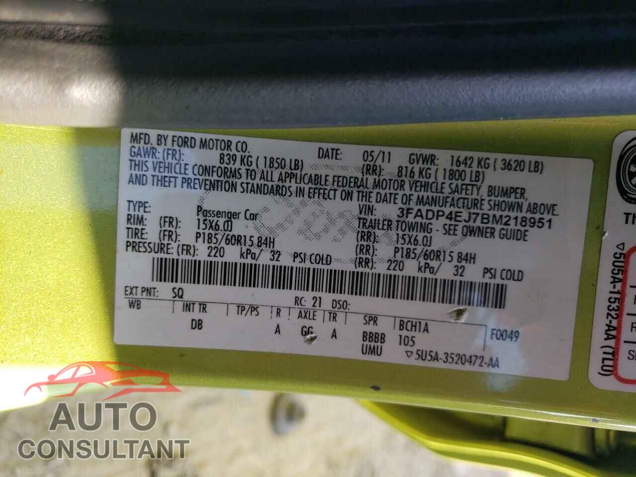 FORD FIESTA 2011 - 3FADP4EJ7BM218951