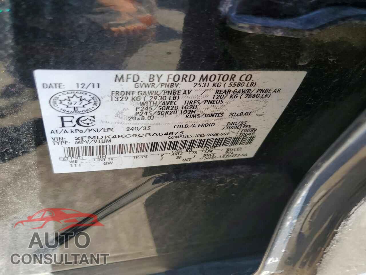 FORD EDGE 2012 - 2FMDK4KC9CBA64675