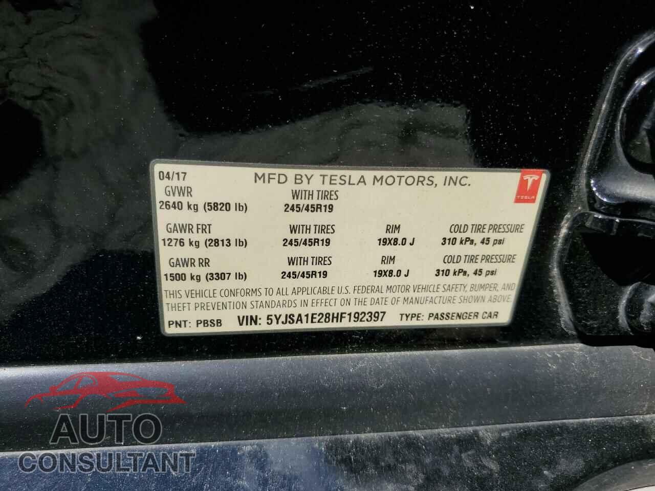 TESLA MODEL S 2017 - 5YJSA1E28HF192397
