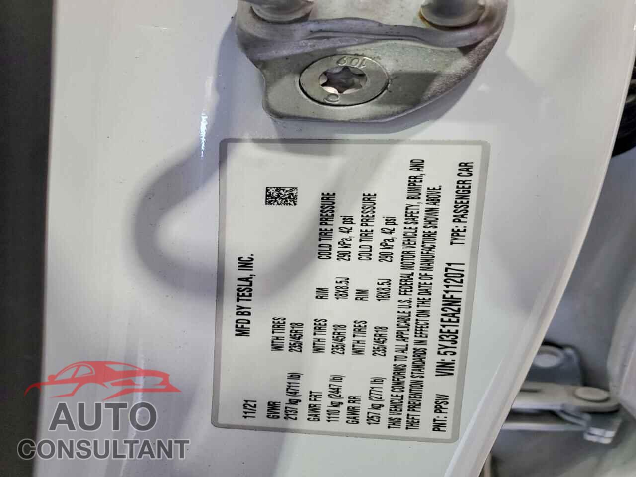 TESLA MODEL 3 2022 - 5YJ3E1EA2NF112071