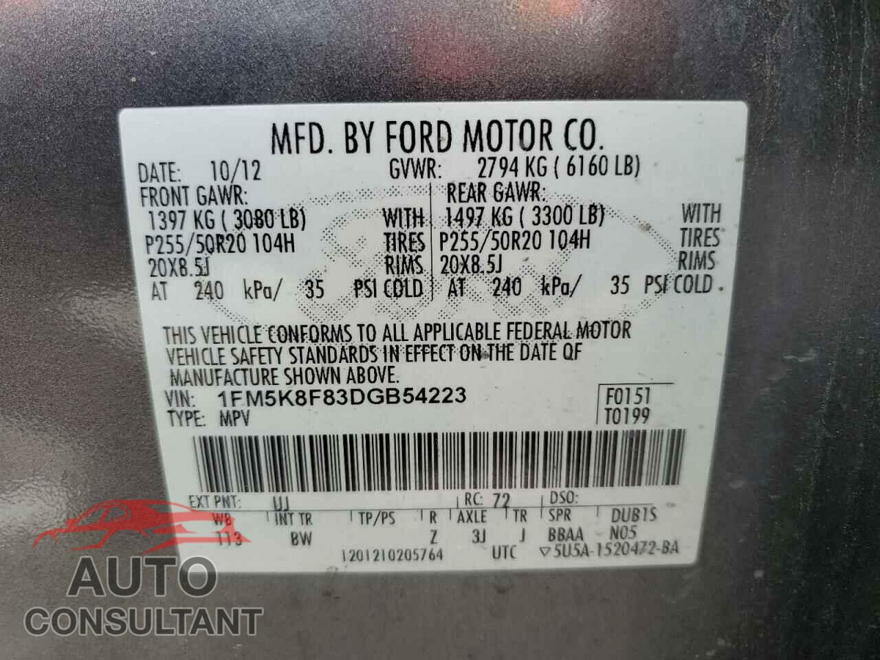 FORD EXPLORER 2013 - 1FM5K8F83DGB54223