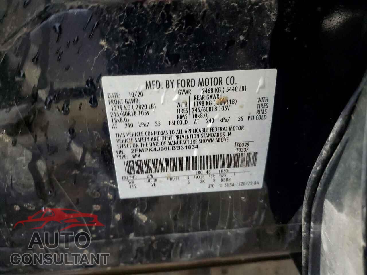 FORD EDGE 2020 - 2FMPK4J96LBB31834