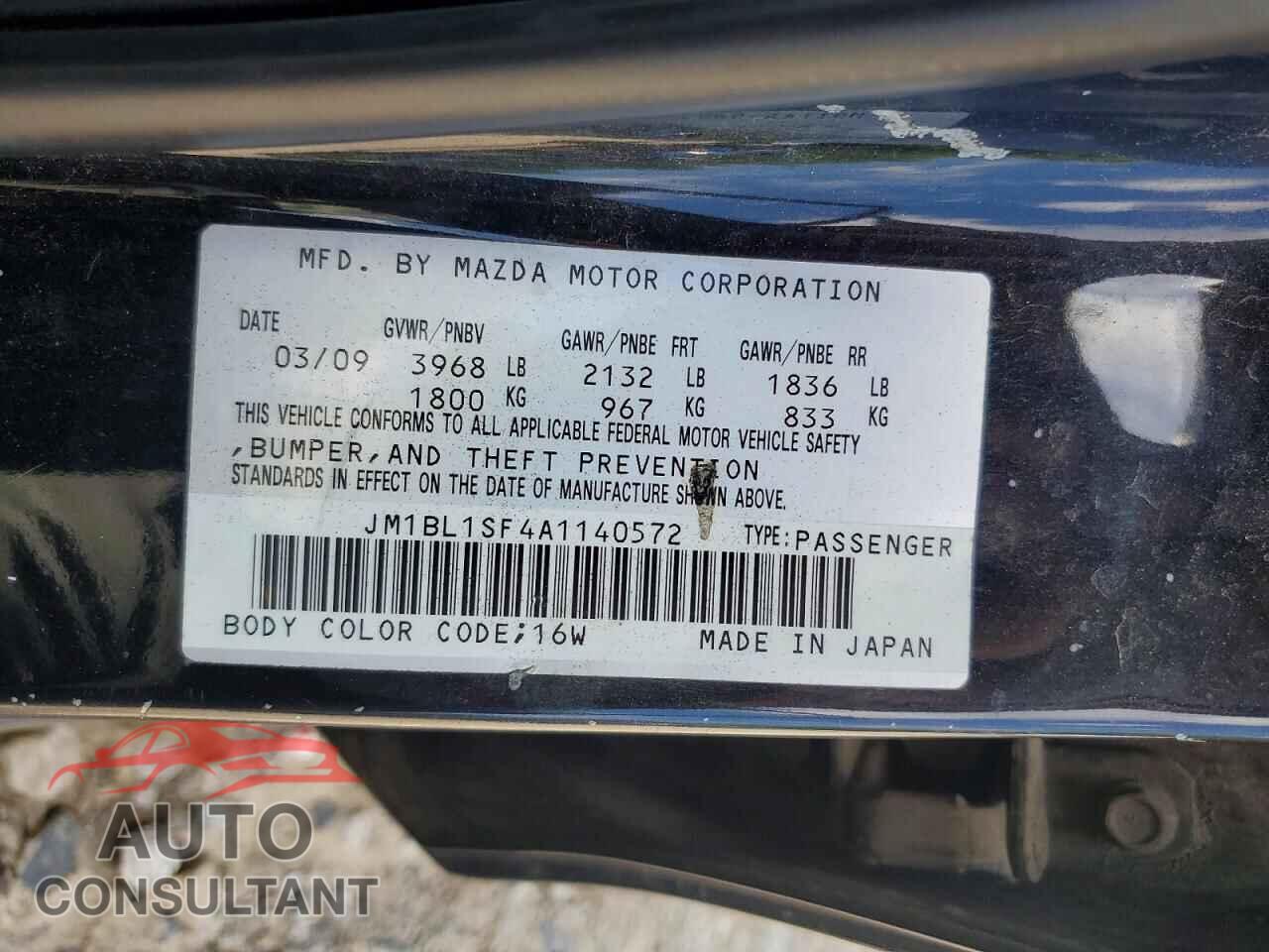 MAZDA 3 2010 - JM1BL1SF4A1140572