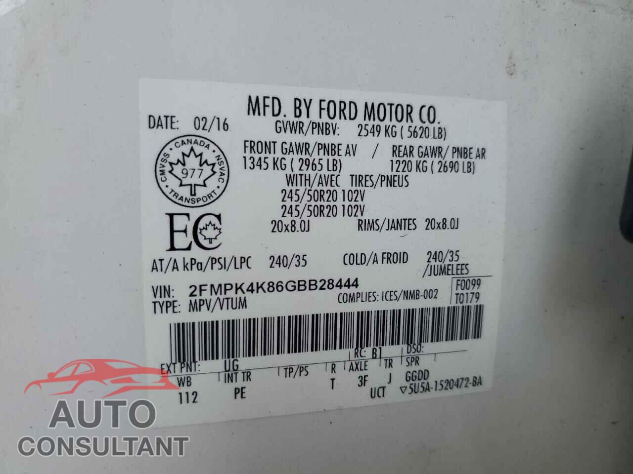 FORD EDGE 2016 - 2FMPK4K86GBB28444