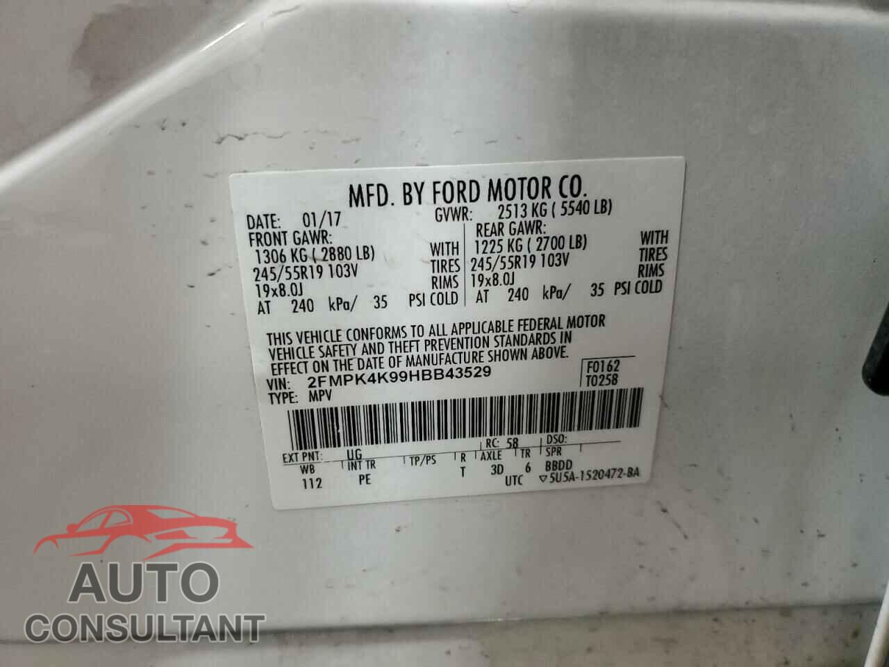 FORD EDGE 2017 - 2FMPK4K99HBB43529
