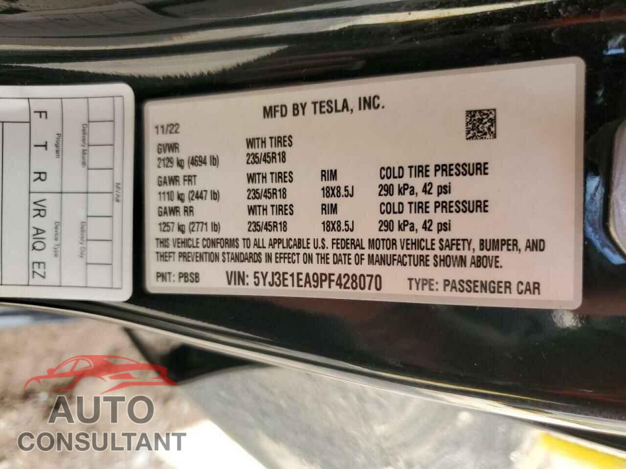 TESLA MODEL 3 2023 - 5YJ3E1EA9PF428070