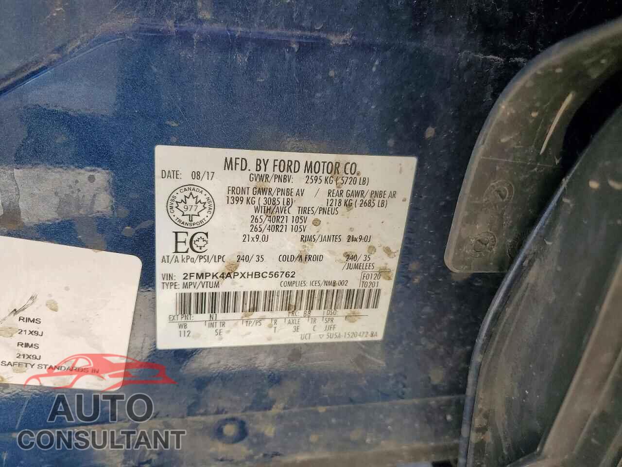 FORD EDGE 2017 - 2FMPK4APXHBC56762