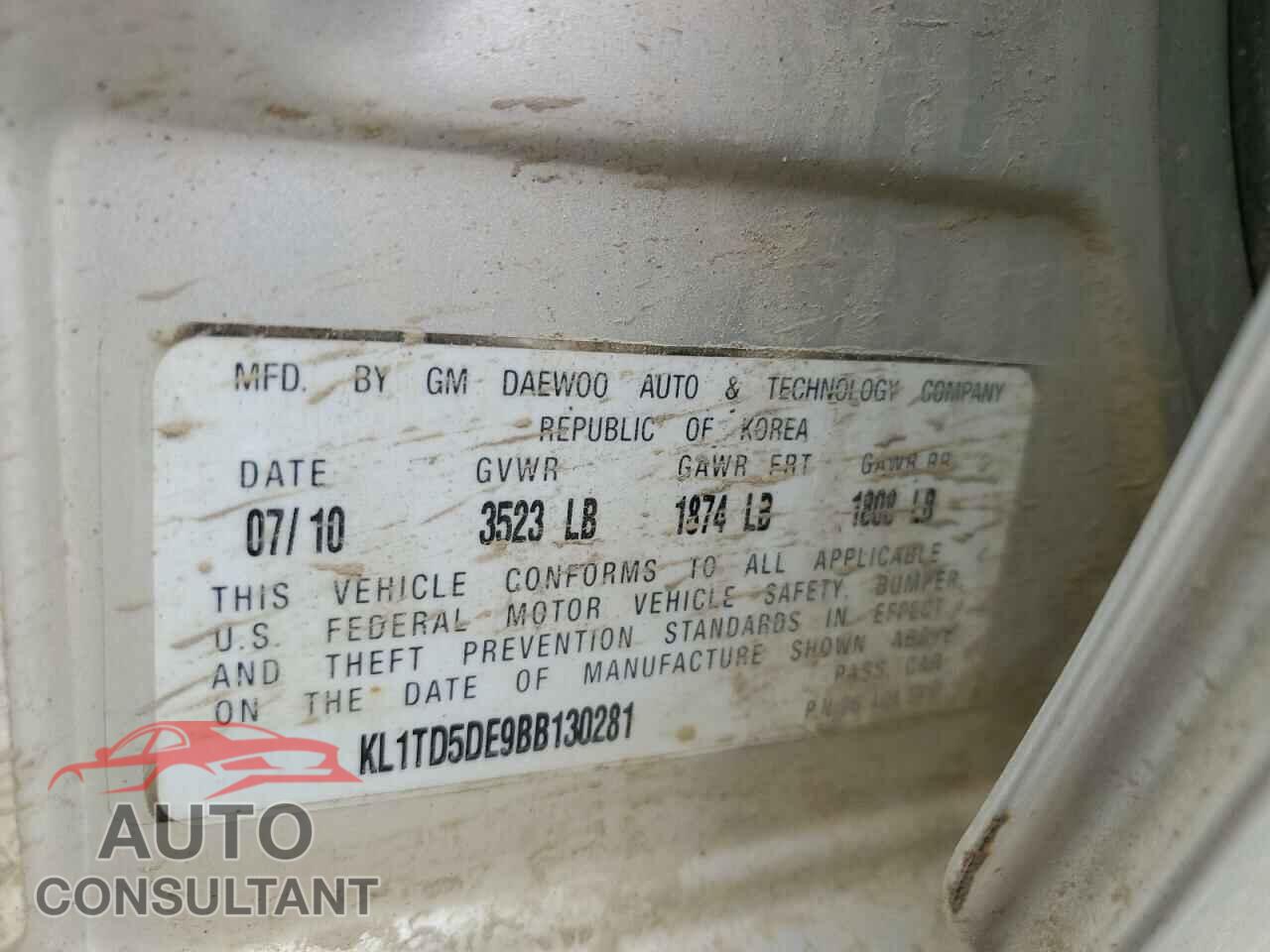 CHEVROLET AVEO 2011 - KL1TD5DE9BB130281