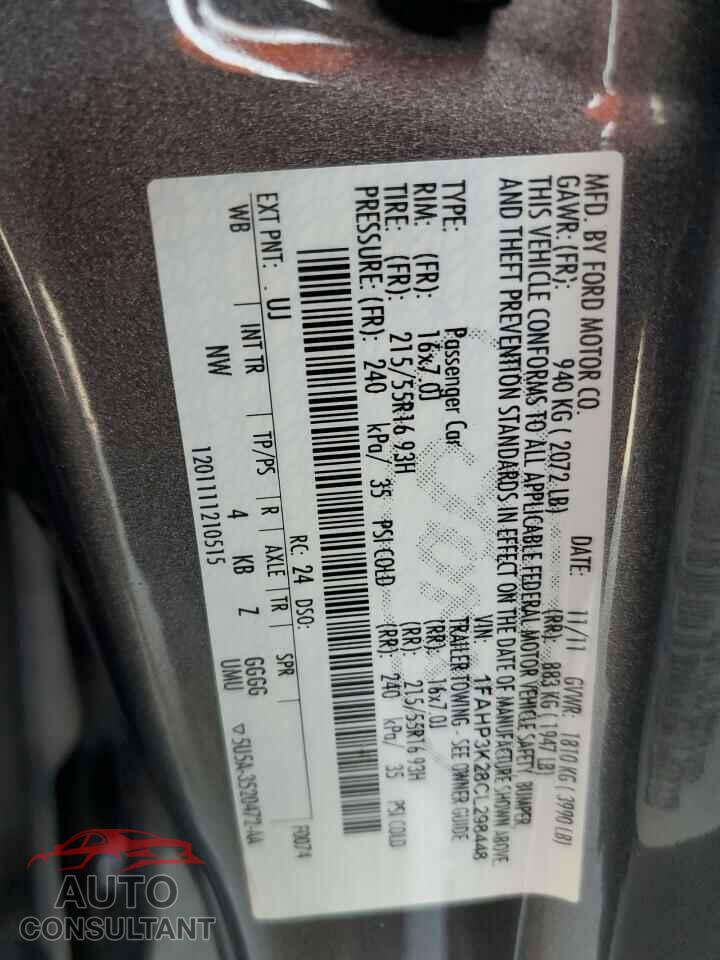 FORD FOCUS 2012 - 1FAHP3K28CL298448