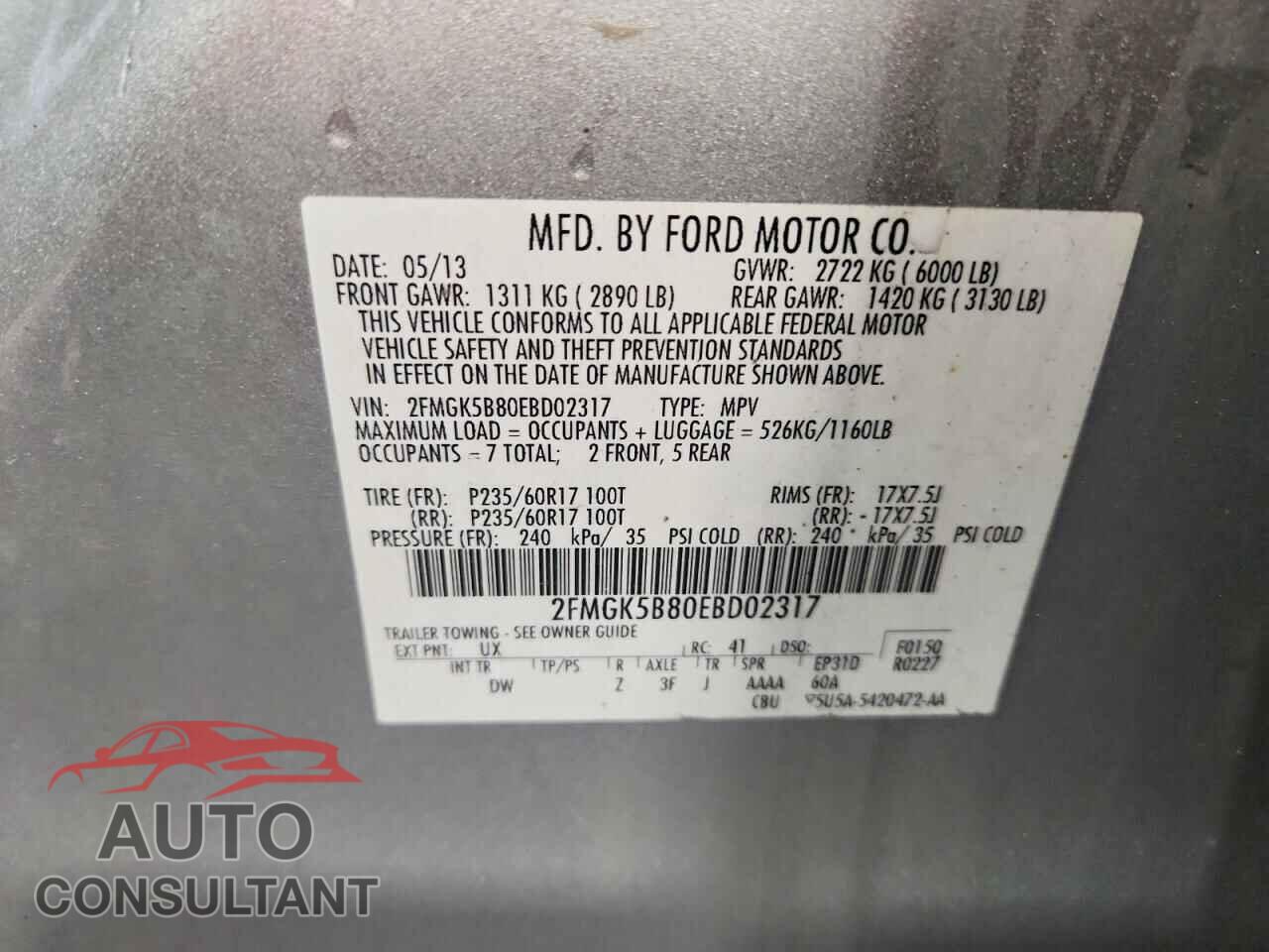 FORD FLEX 2014 - 2FMGK5B80EBD02317