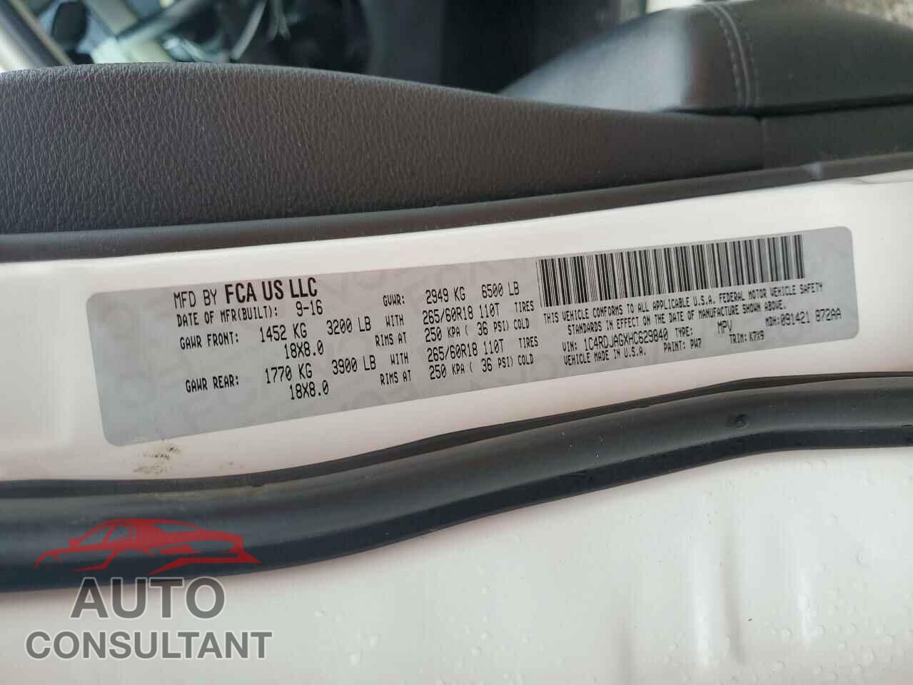 DODGE DURANGO 2017 - 1C4RDJAGXHC629840