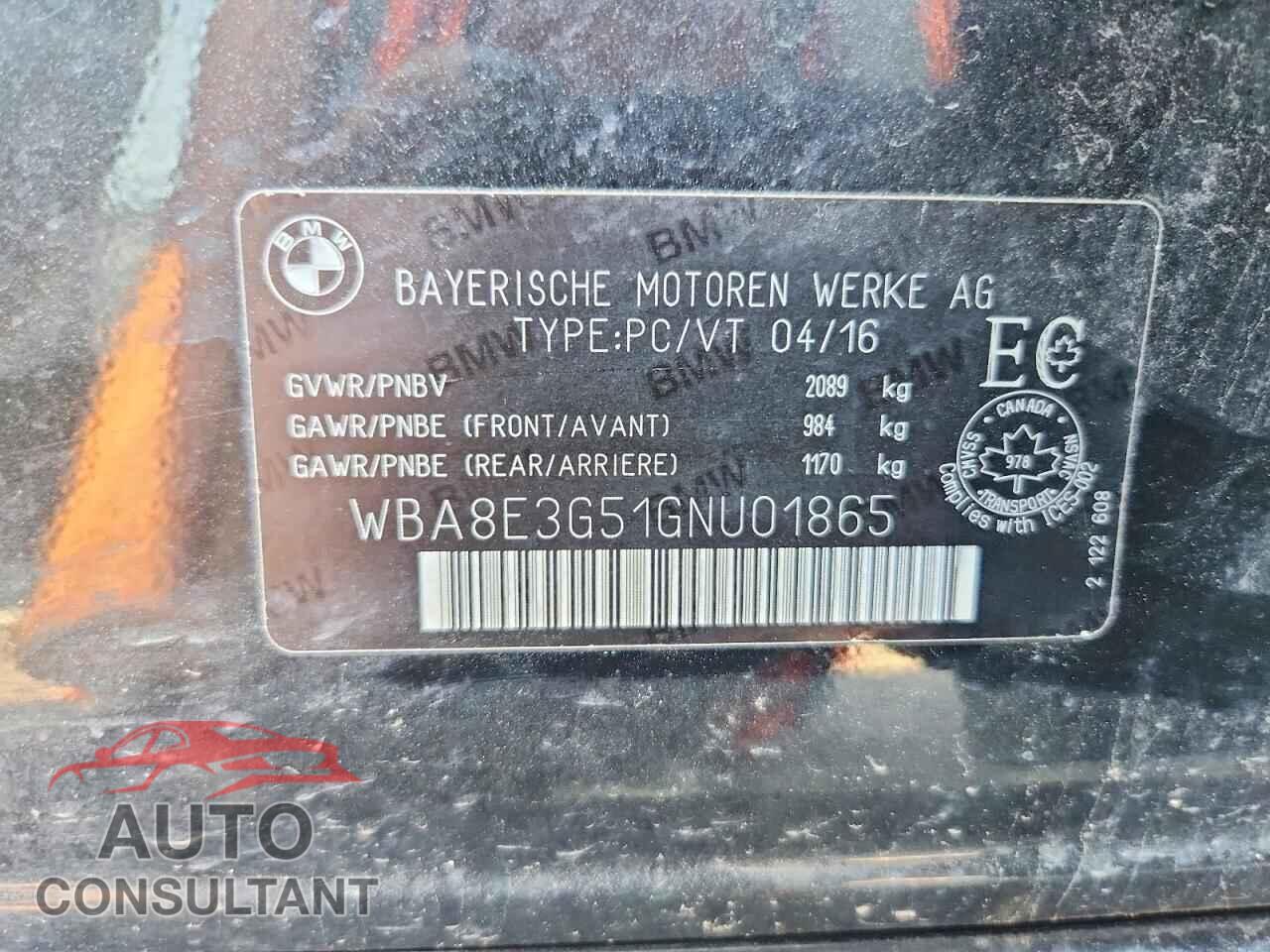 BMW 3 SERIES 2016 - WBA8E3G51GNU01865