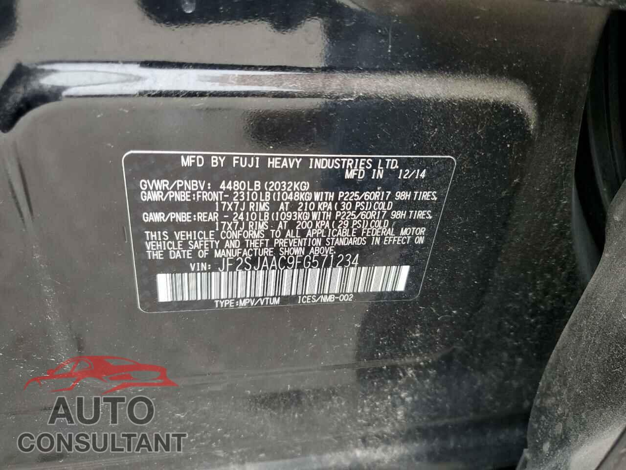 SUBARU FORESTER 2015 - JF2SJAAC9FG571234