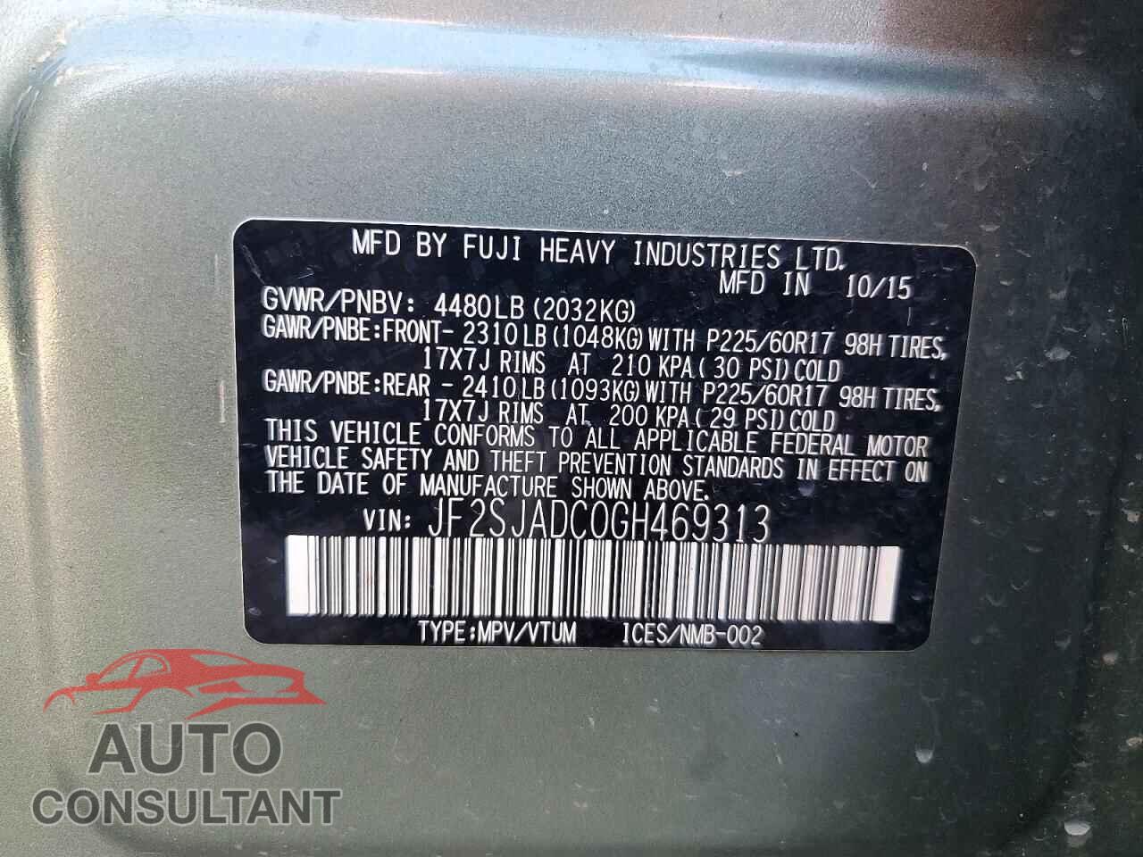SUBARU FORESTER 2016 - JF2SJADC0GH469313