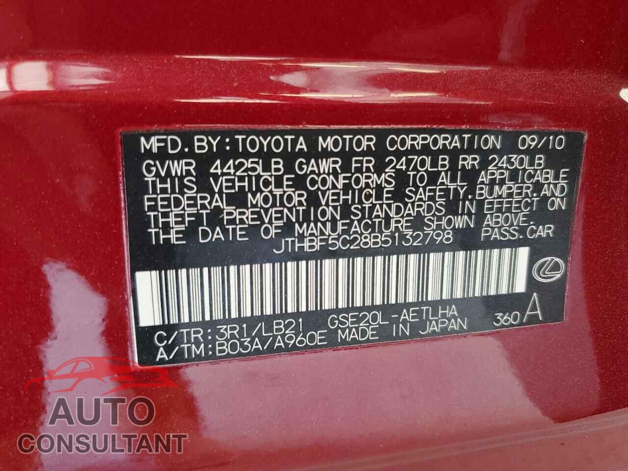 LEXUS IS 2011 - JTHBF5C28B5132798