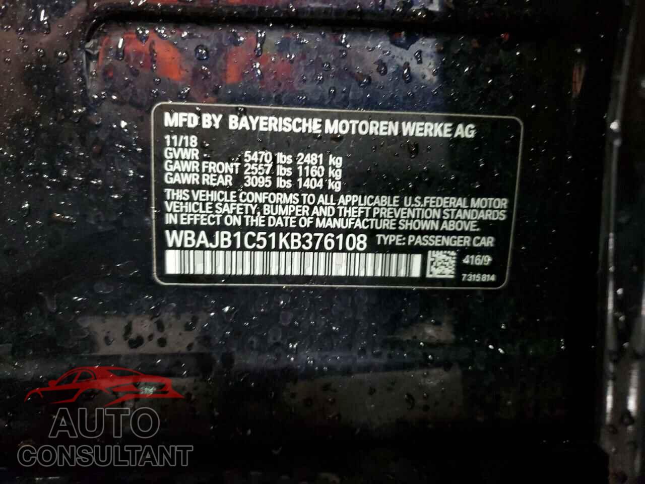BMW 5 SERIES 2019 - WBAJB1C51KB376108