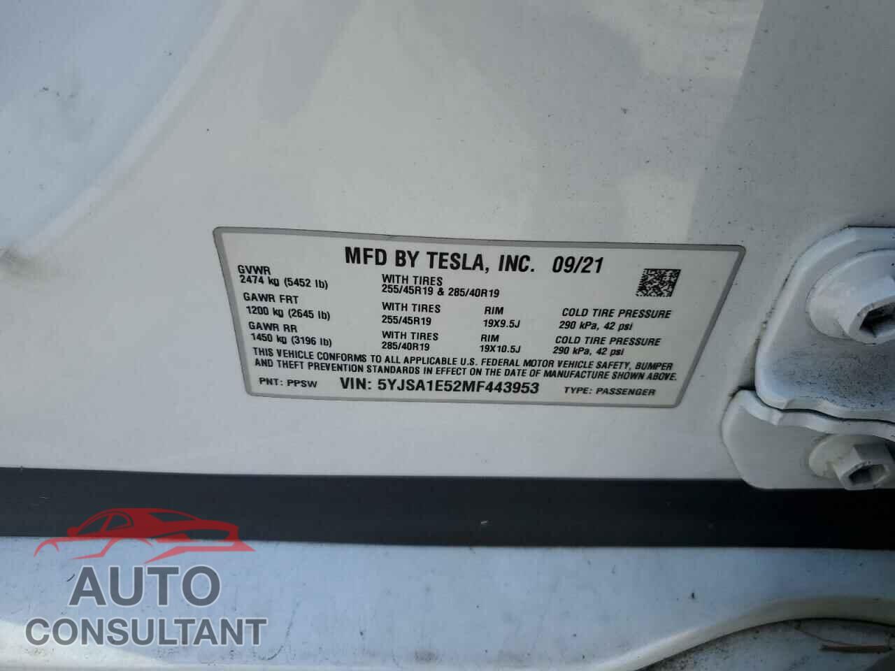 TESLA MODEL S 2021 - 5YJSA1E52MF443953