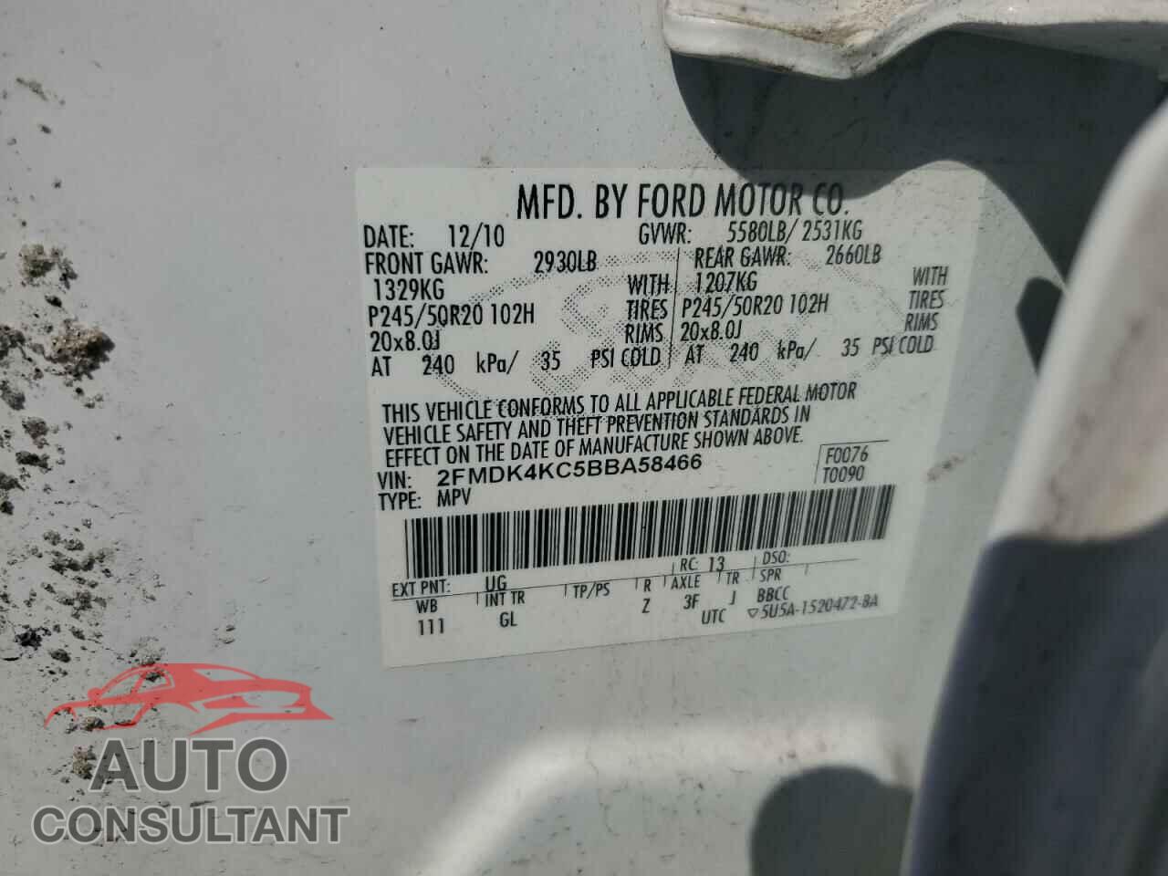 FORD EDGE 2011 - 2FMDK4KC5BBA58466