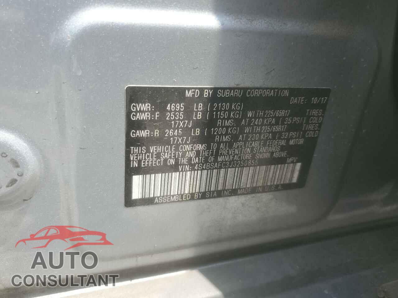 SUBARU OUTBACK 2018 - 4S4BSAFC3J3250855
