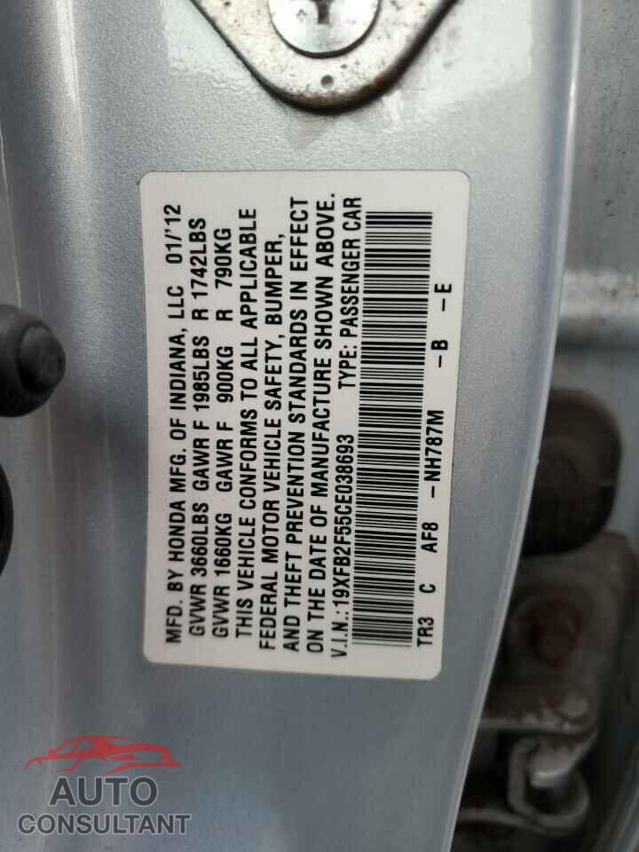 HONDA CIVIC 2012 - 19XFB2F55CE038693