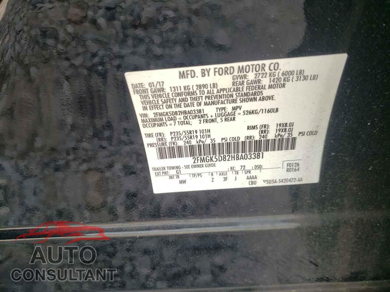 FORD FLEX 2017 - 2FMGK5D82HBA03381