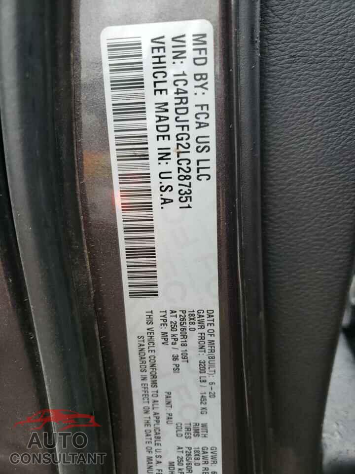 DODGE DURANGO 2020 - 1C4RDJFG2LC287351