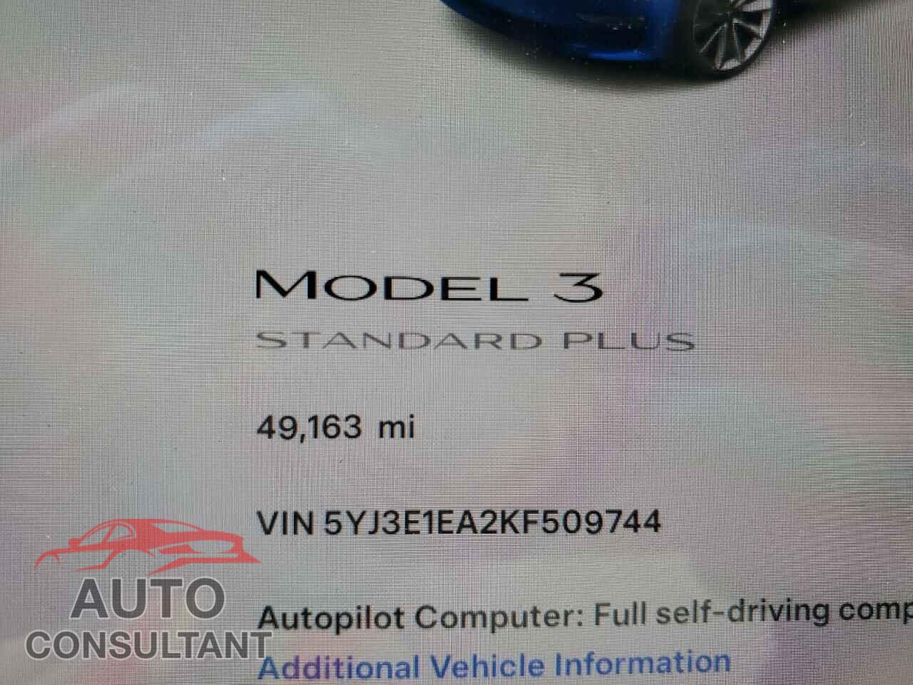 TESLA MODEL 3 2019 - 5YJ3E1EA2KF509744