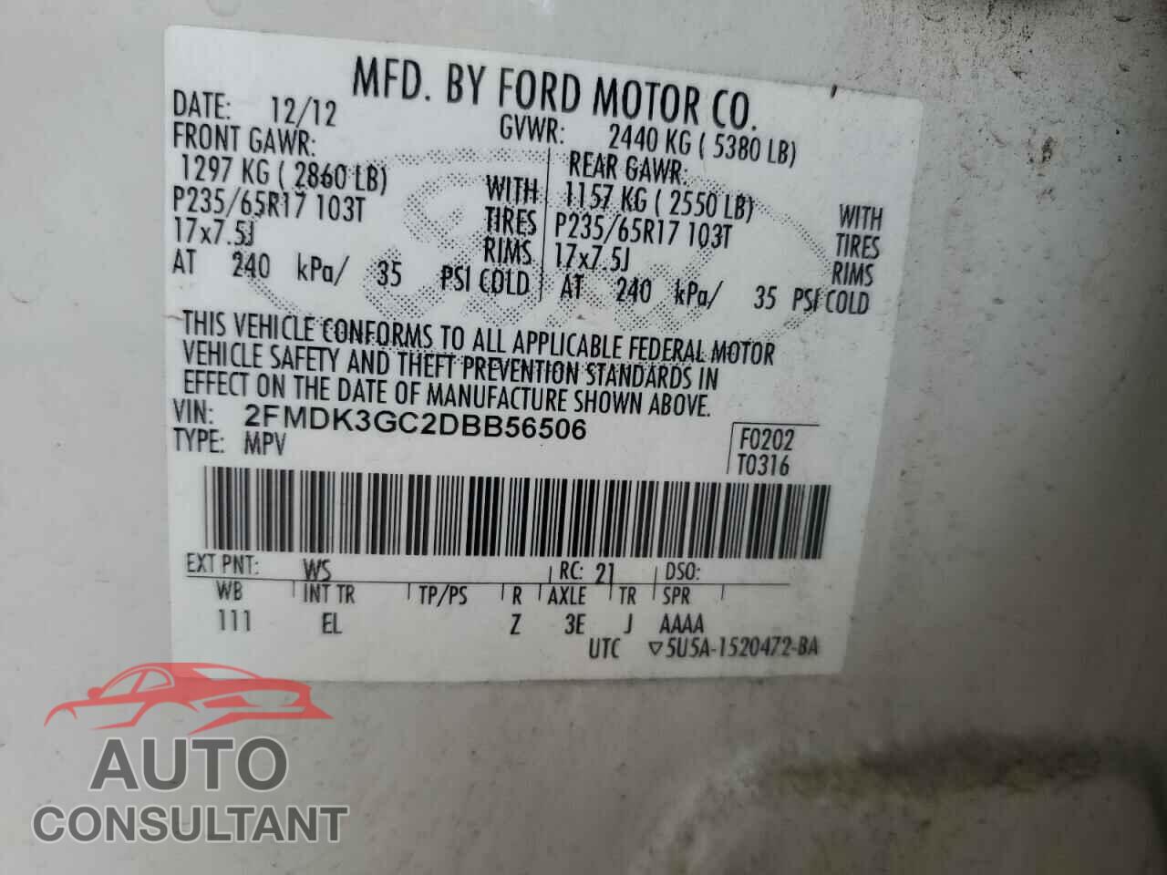 FORD EDGE 2013 - 2FMDK3GC2DBB56506