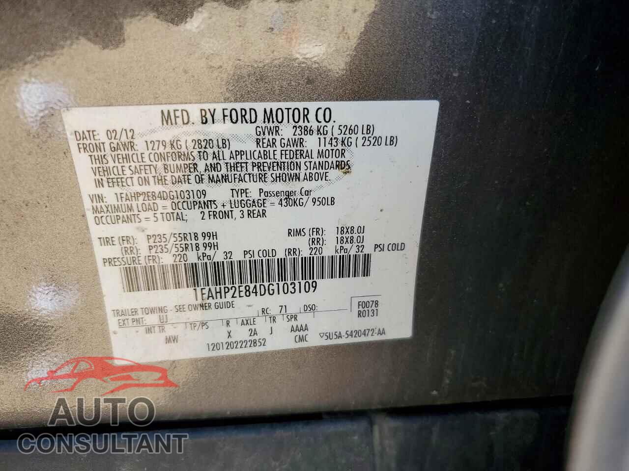 FORD TAURUS 2013 - 1FAHP2E84DG103109