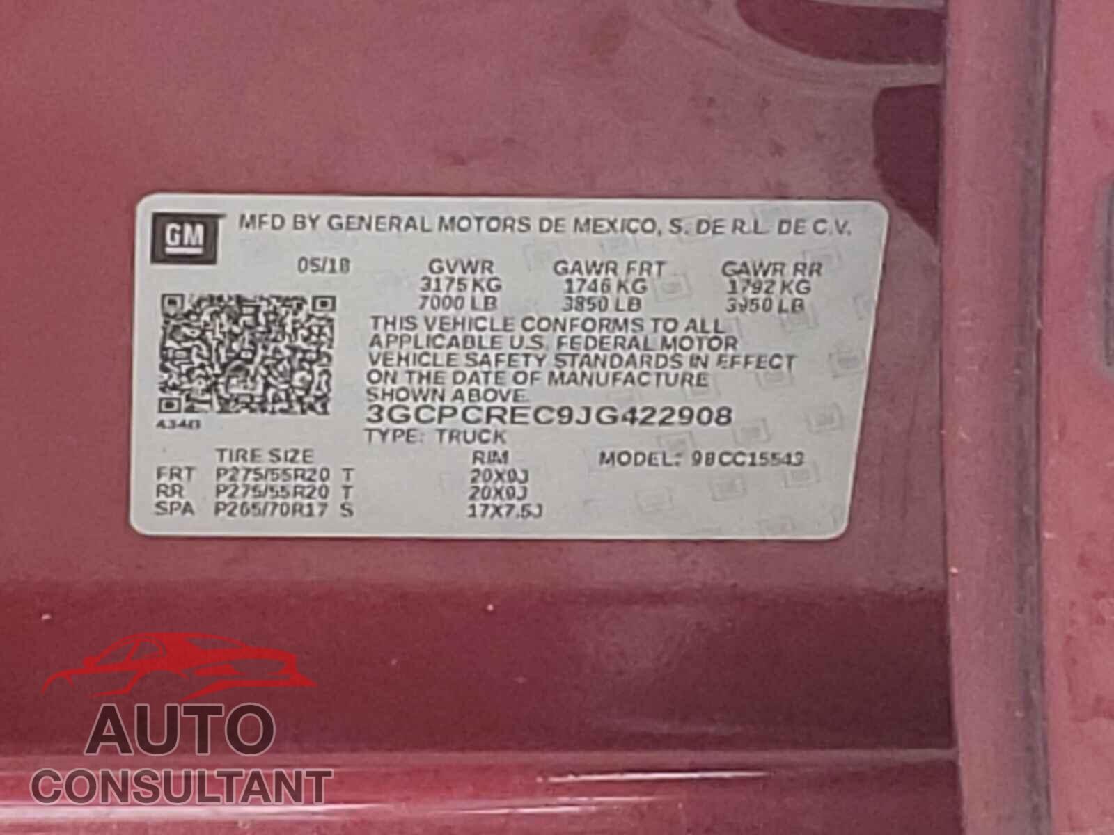 CHEVROLET SILVERADO 2018 - 3GCPCREC9JG422908