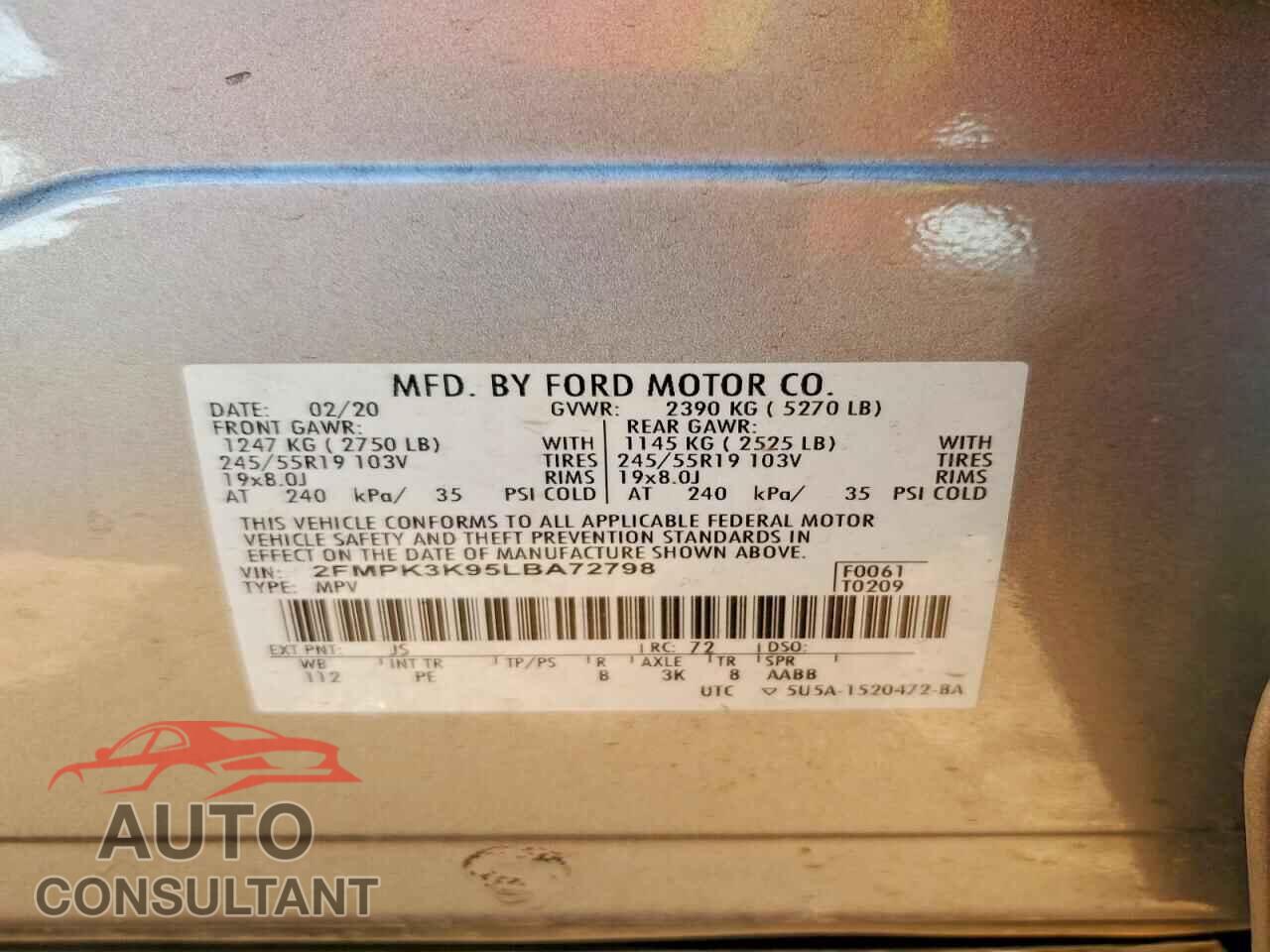 FORD EDGE 2020 - 2FMPK3K95LBA72798