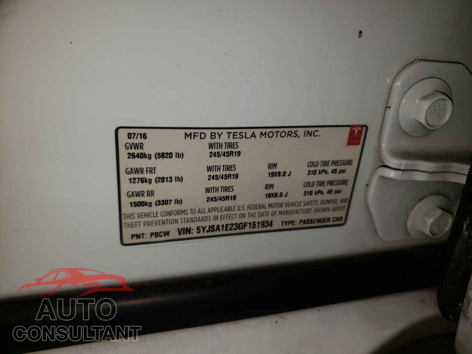TESLA MODEL S 2016 - 5YJSA1E23GF151934