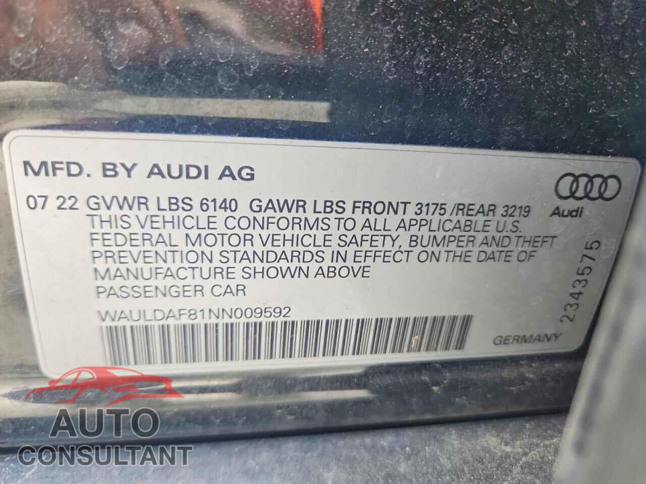AUDI A8 2022 - WAULDAF81NN009592